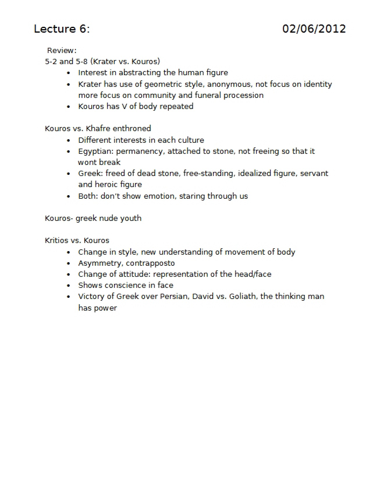 Sixth Art History Lecture