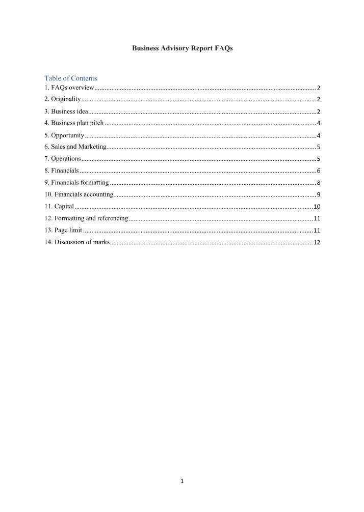 FAQs for Business Advisory Report