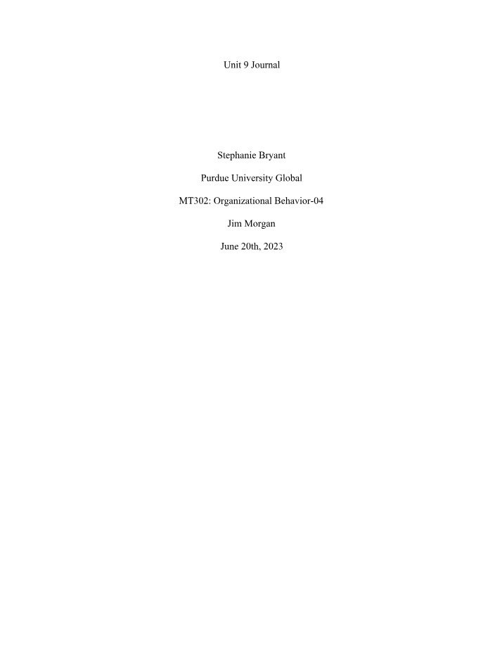 Journal for Unit 9