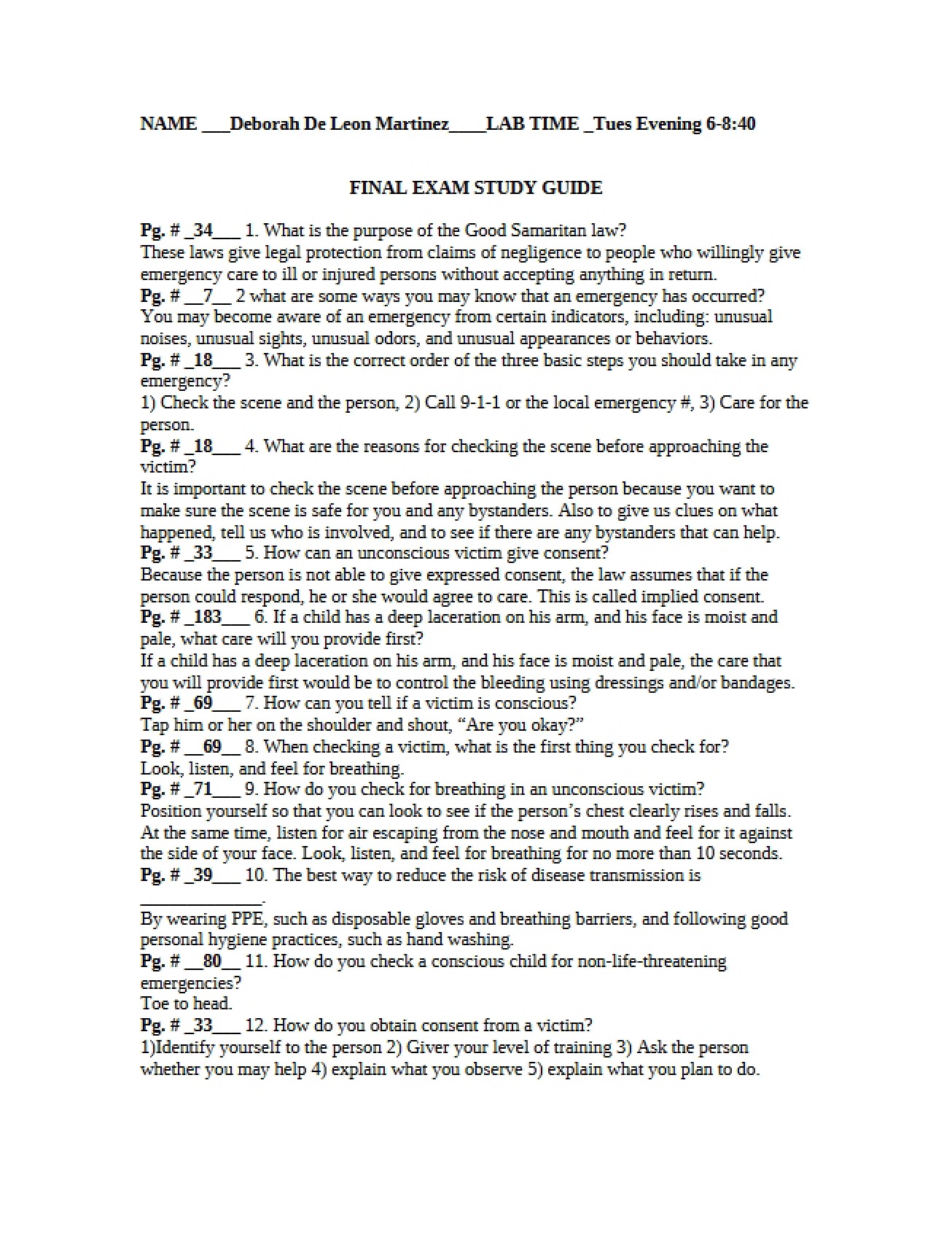 First Aid Final Examination
