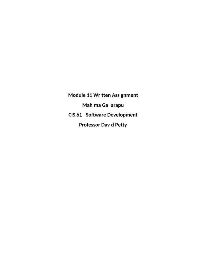 Written Assignment for Module 11