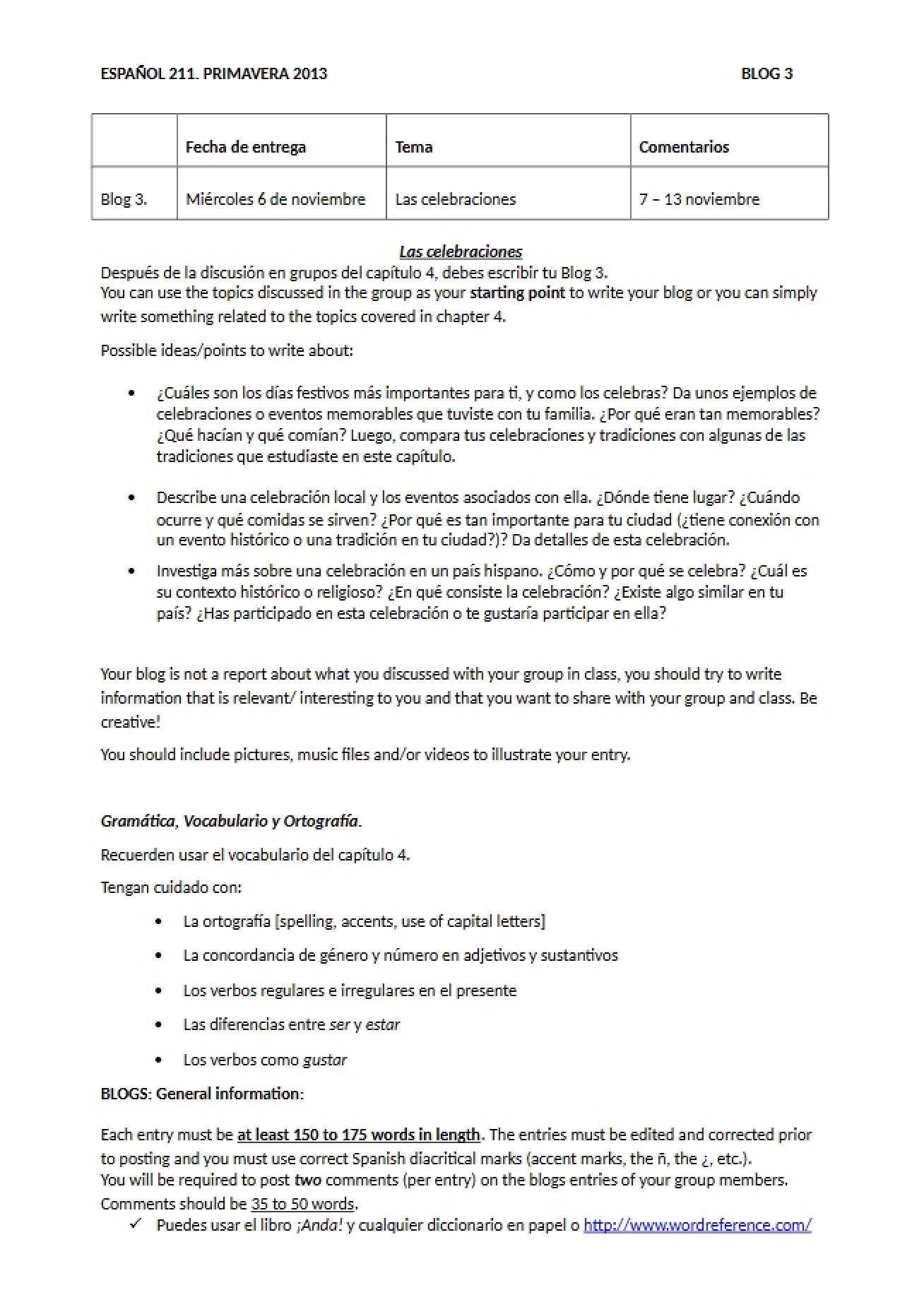 Theme and Instructions Blog Three