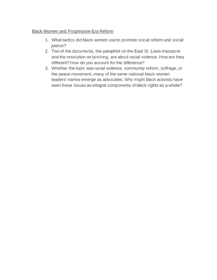 Progressive-Era Reform - Black Women Questions