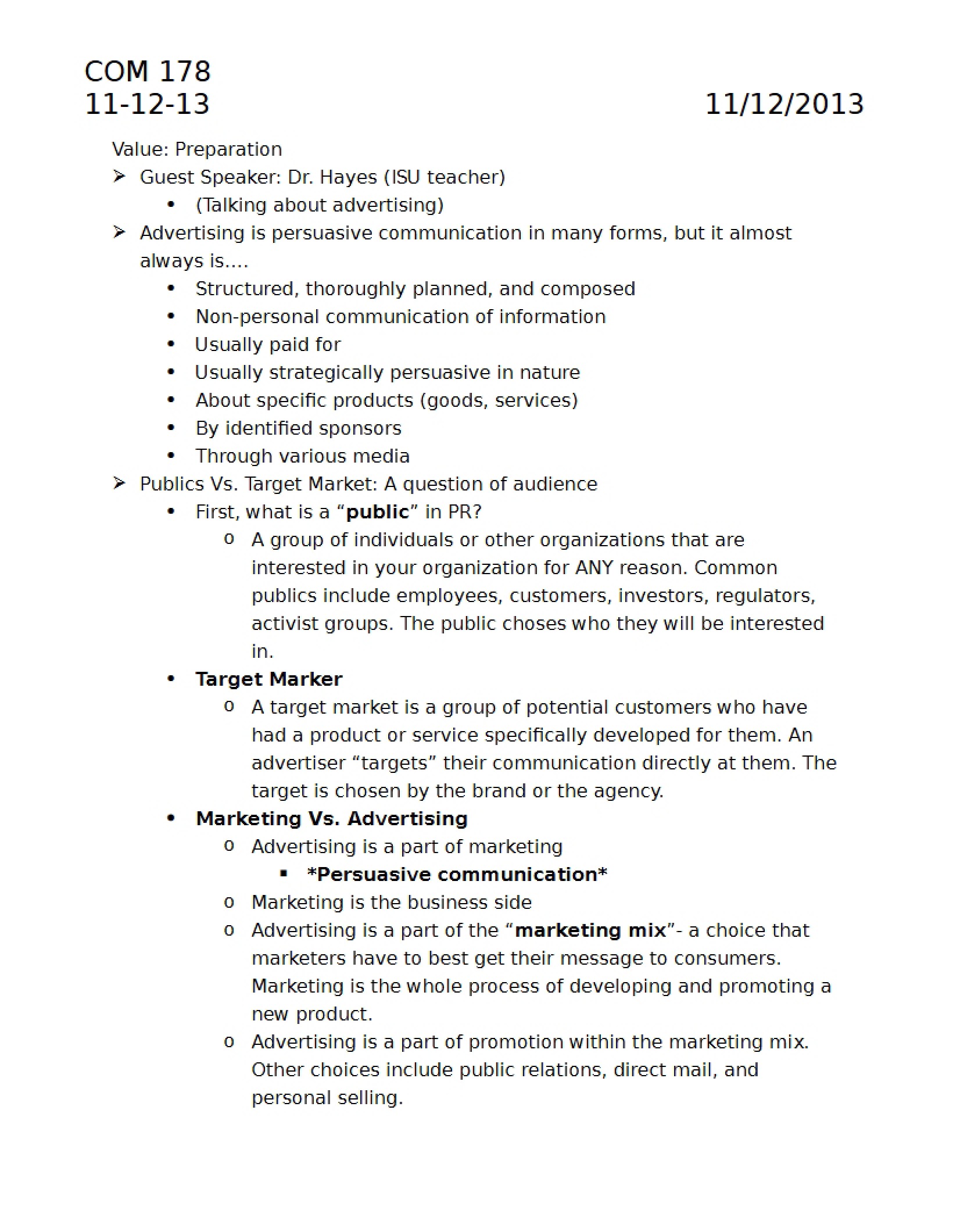 Lecture Notes November 12