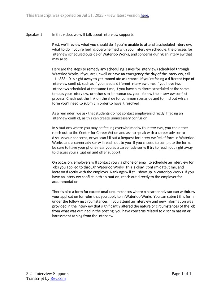 Student Interview Supports