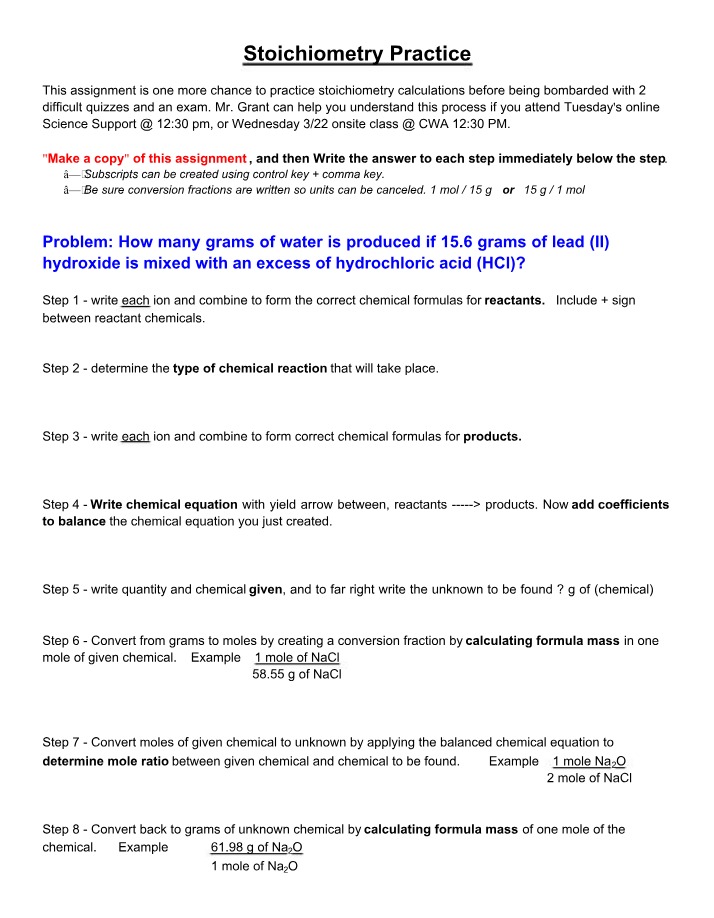 Stoichiometry Practice - Finding Grams of Water