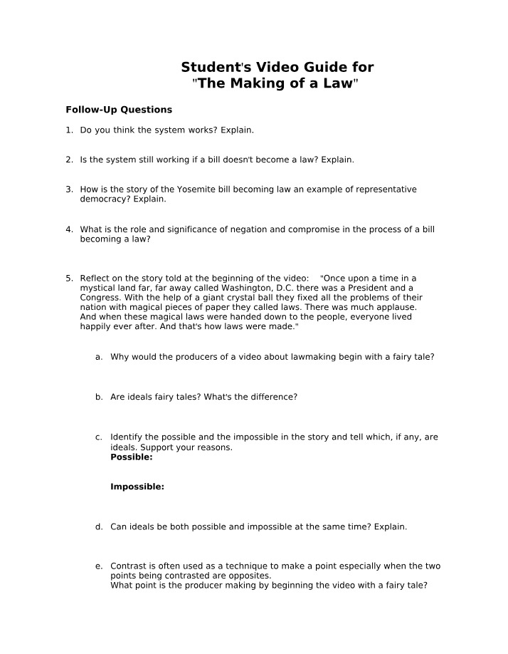 The Making of a Law - Student Video Guide