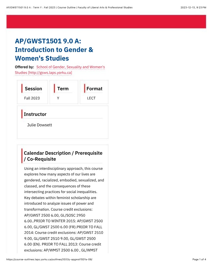 APGWST1501 Course Outline