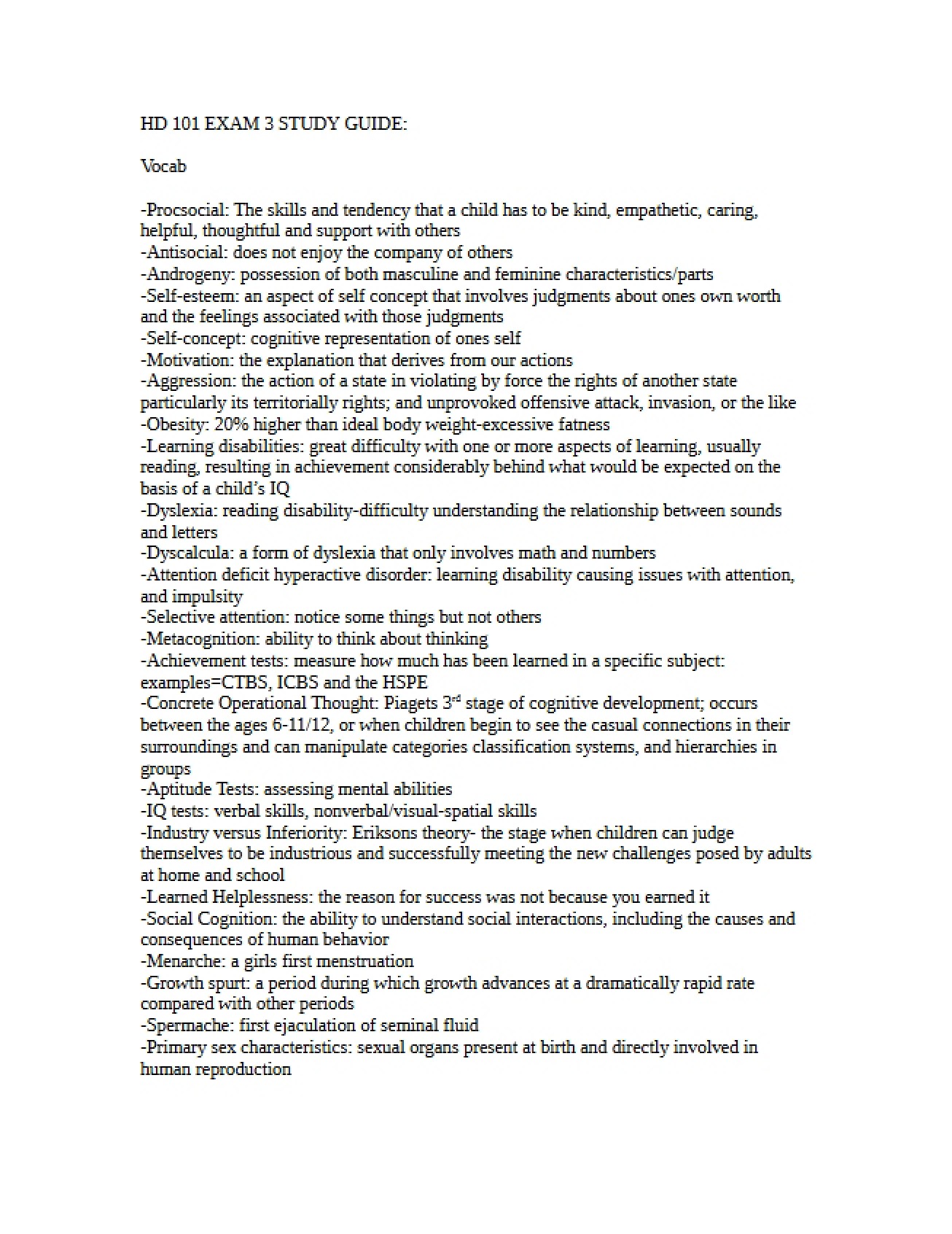 Study Guide for Exam 3