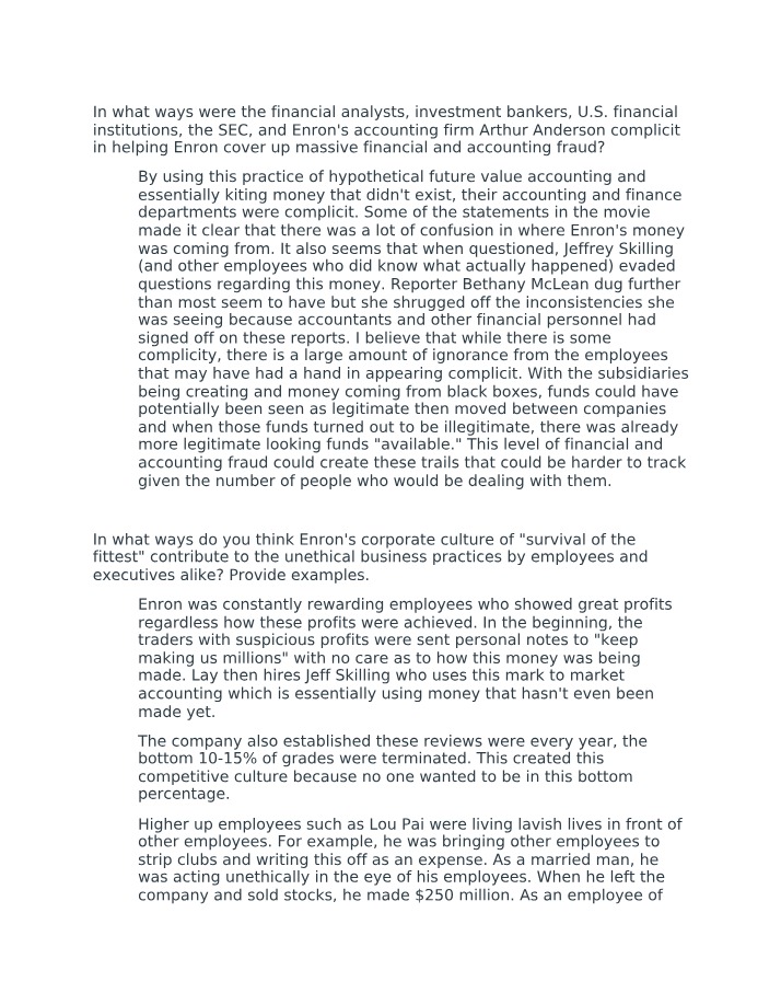 Enron's Financial Fraud - Complicity and Cover-up