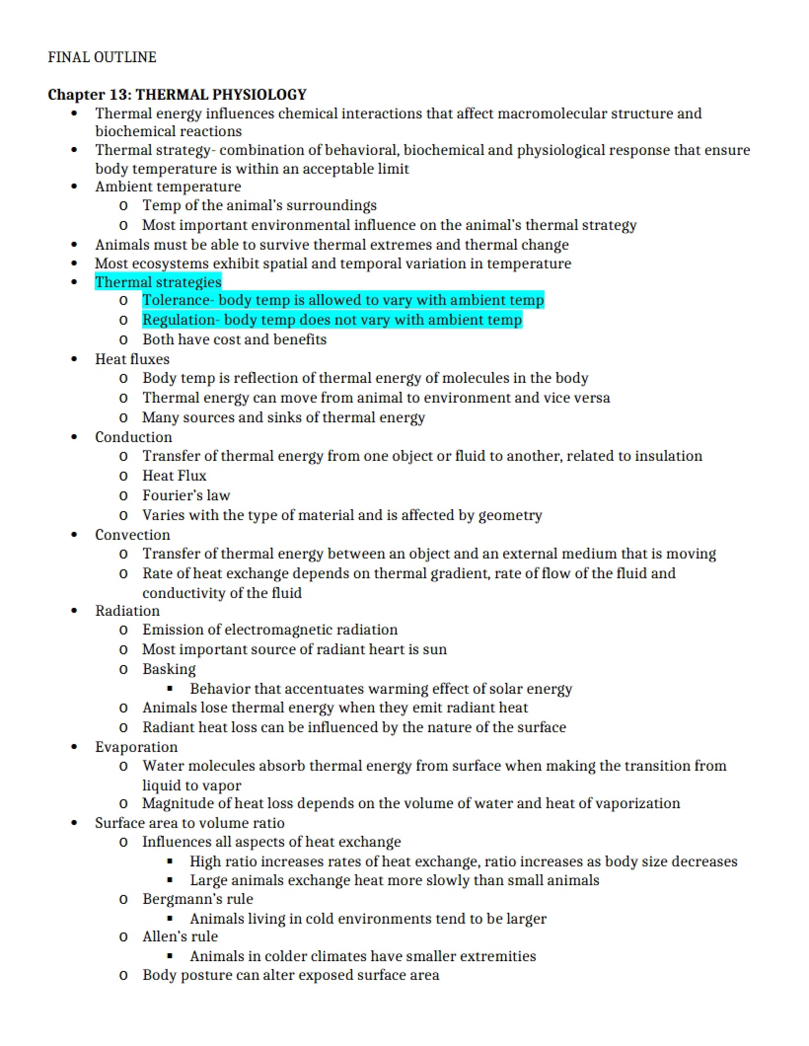 Physiology Thermal (Chapter 13)
