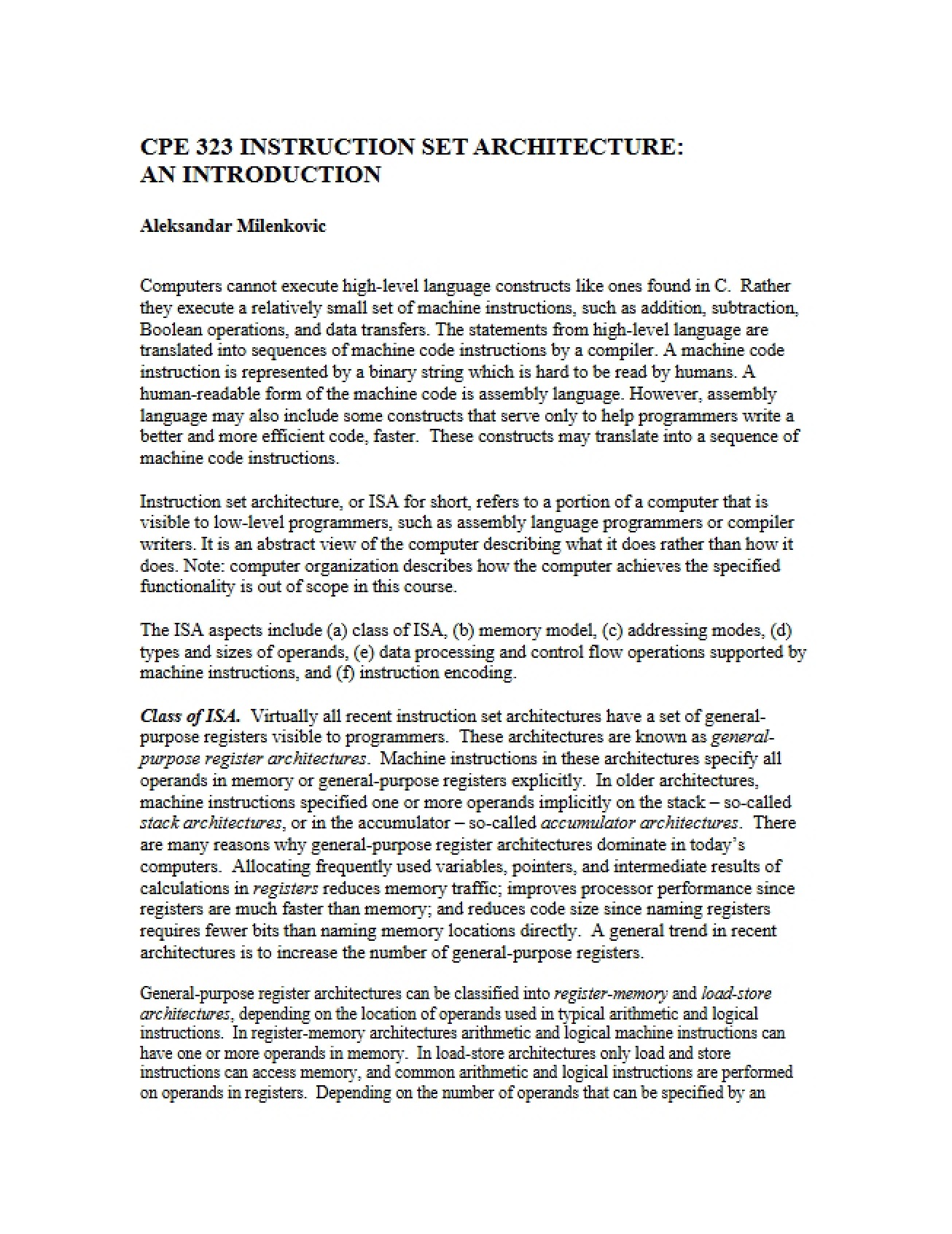 Instruction Set Architecture Overview
