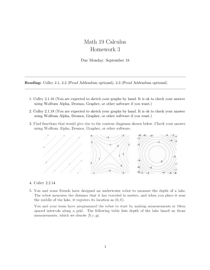 Calculus Homework 3 - Partial Derivatives, Contour Diagrams, and Graph Sketching