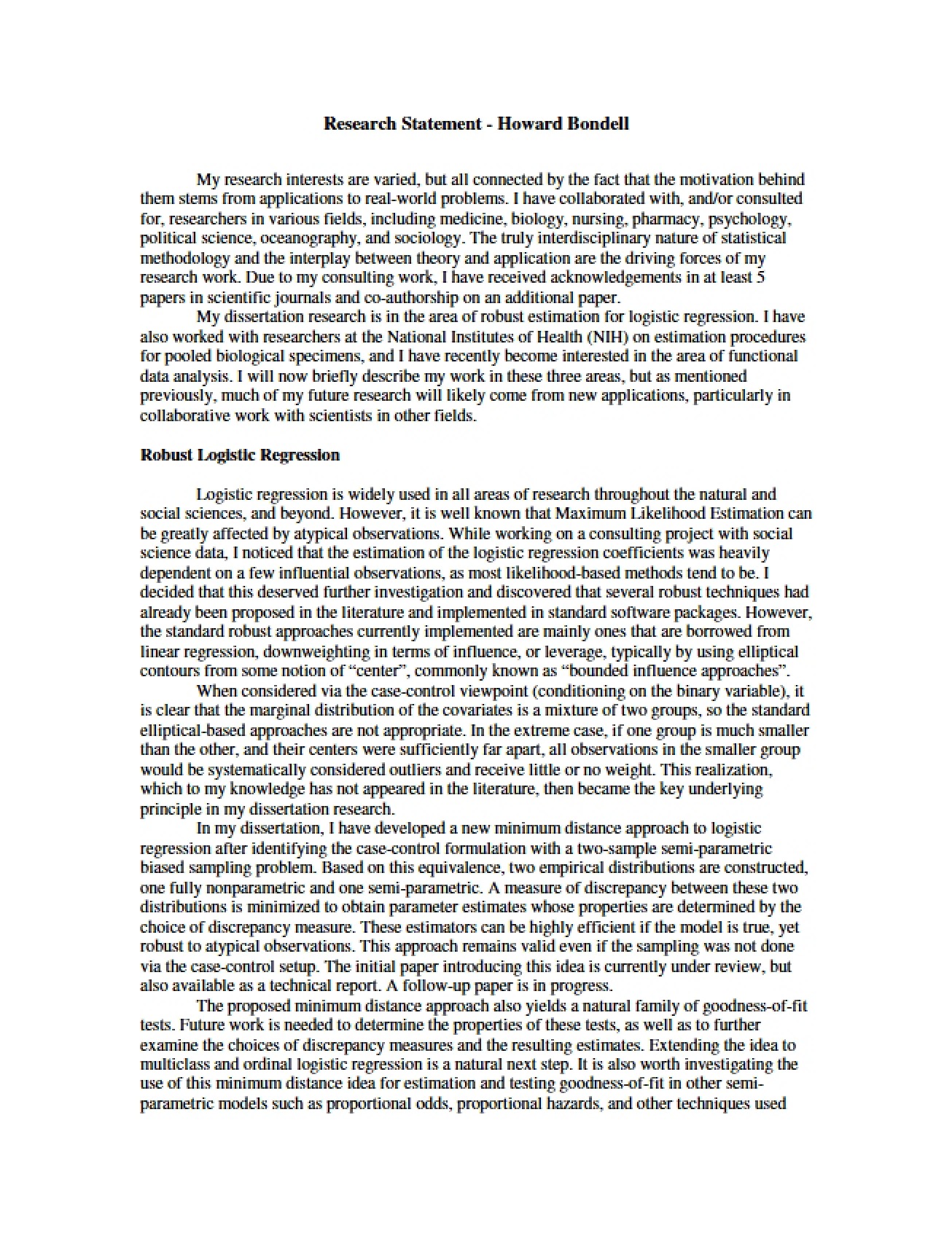 Howard Bondell Research Statement