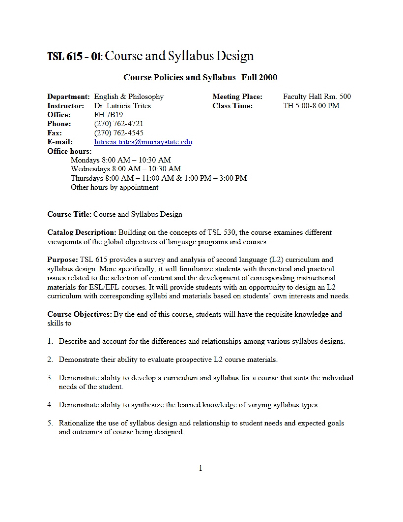 Syllabus - 5 Pages