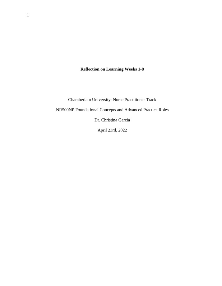 Weeks 1-8 Reflection on Learning