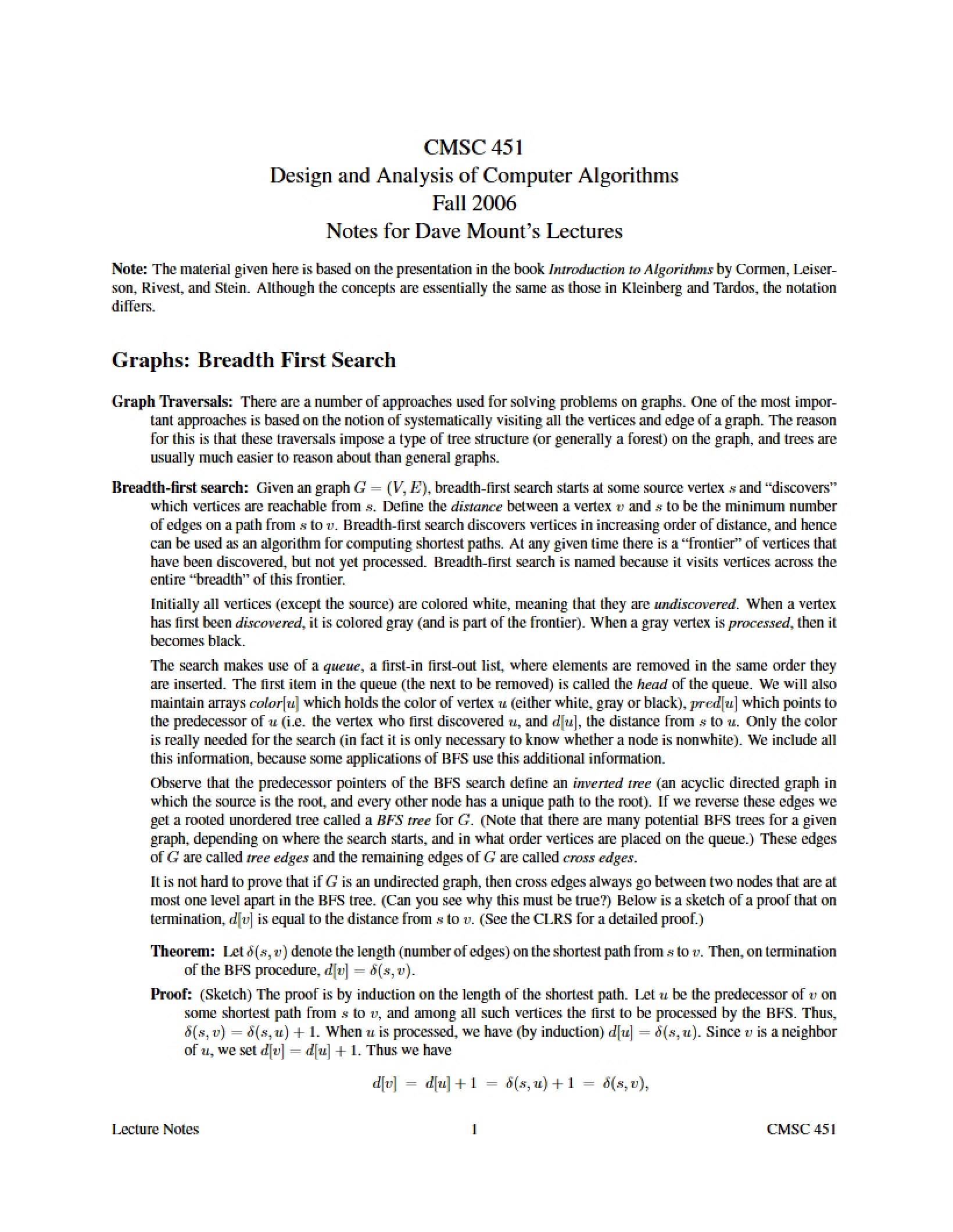 Lecture Notes (Dave Mount)