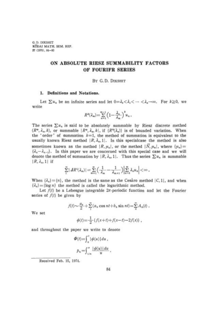 Absolute Riesz Summability Factors for Fourier Series