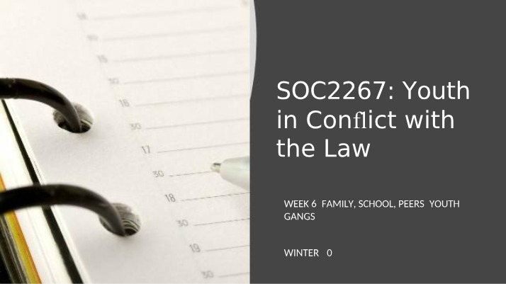 Youth in Conflict with the Law - Gangs, Peers, School, and Family