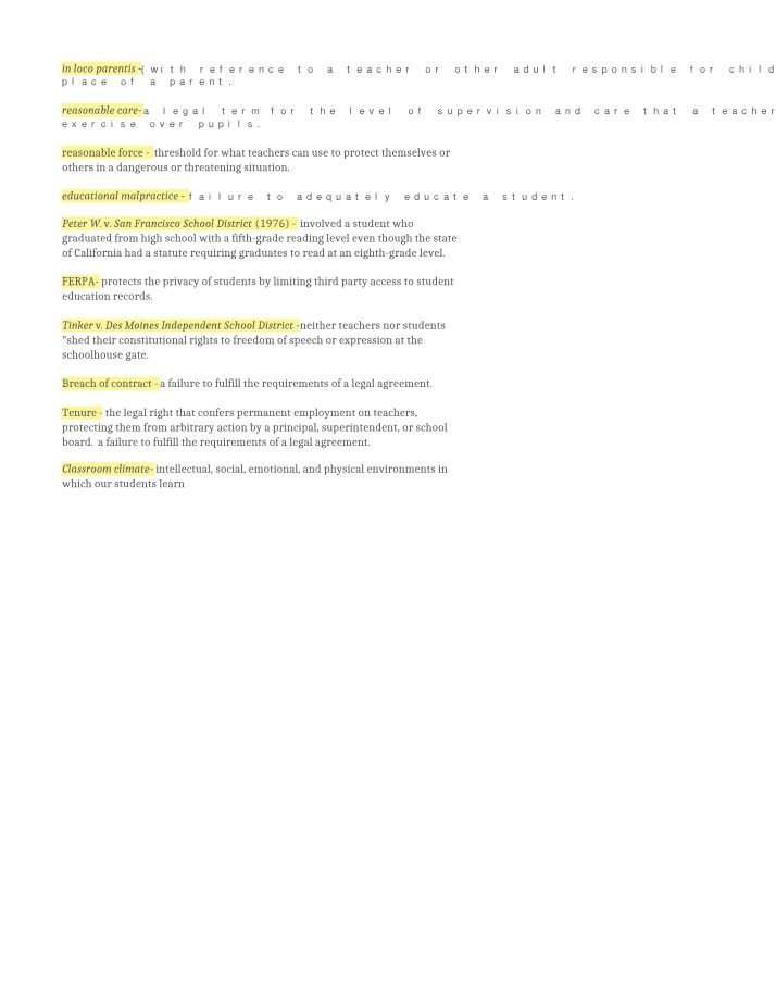 Case Summaries and Legal Terms for Educators