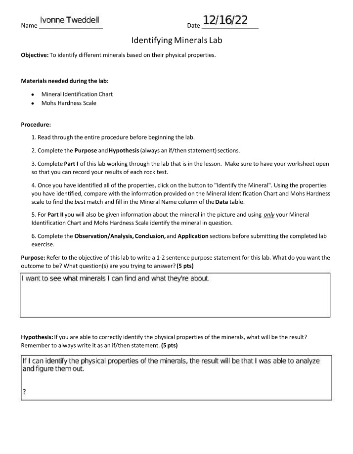 Lab - Mineral Identification Based on Properties