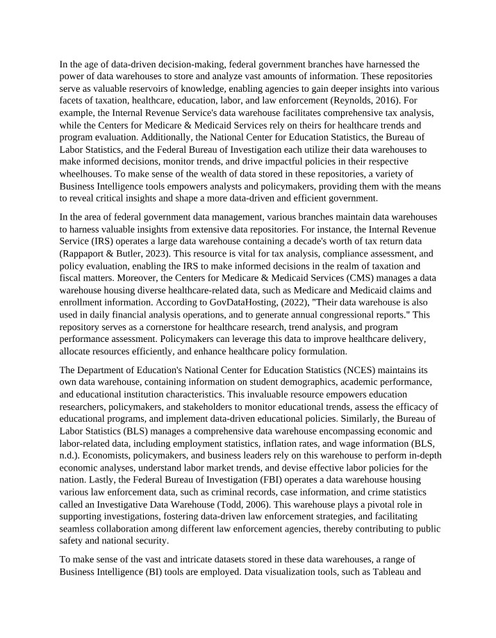 Harnessing Federal Data Warehouses for Informed Decision-Making
