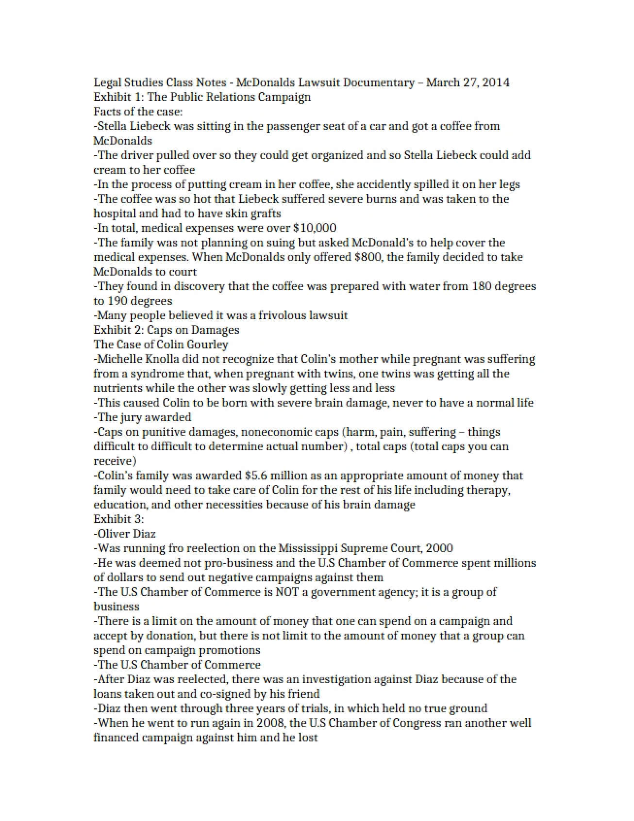 Class Notes on the McDonalds Lawsuit Documentary