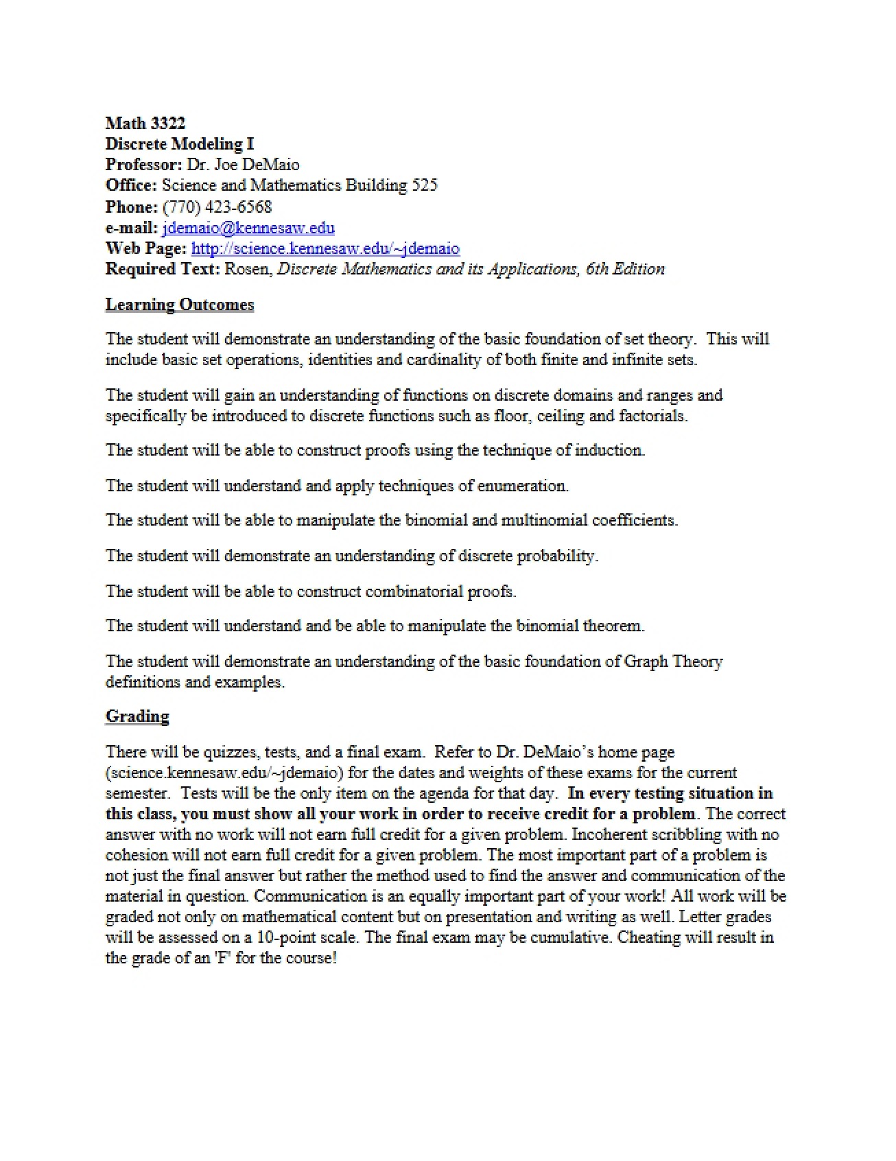 Course Structure and Policies for Discrete Math I