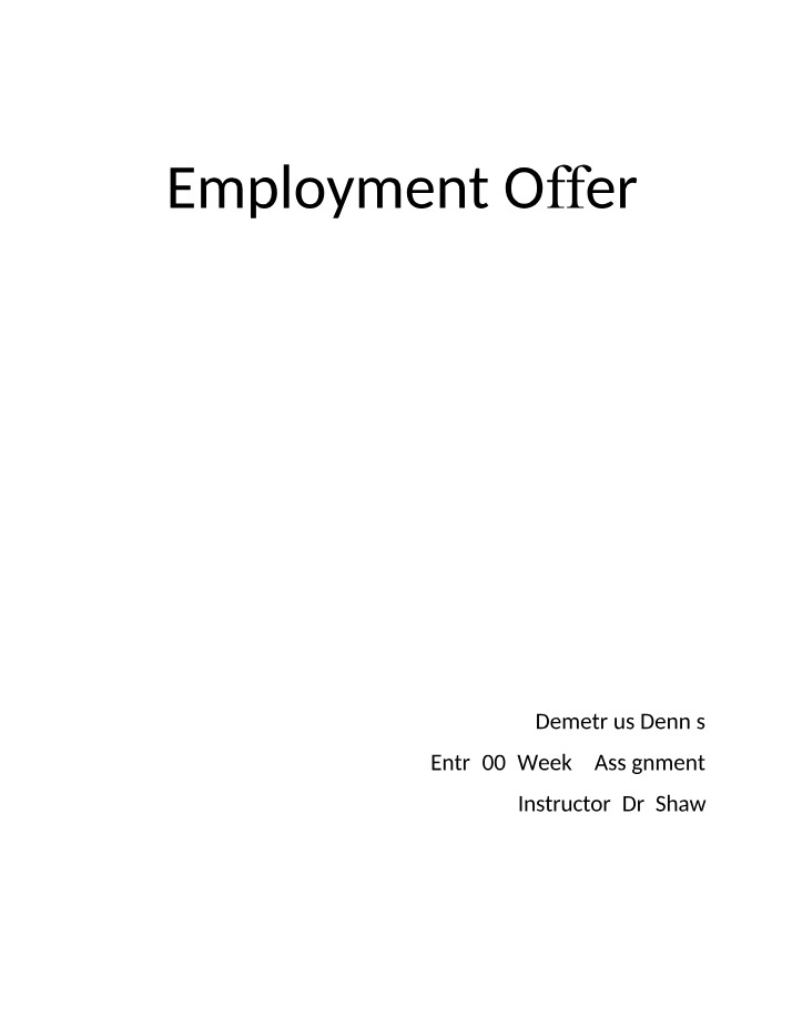 Week 7 Assignment - Employment Offer