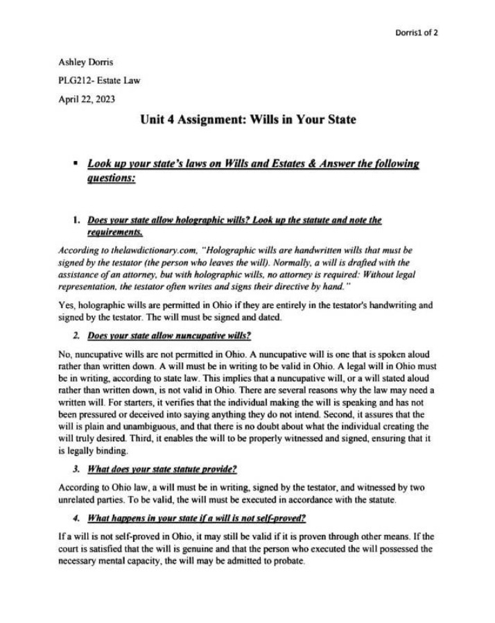 Wills in Your State Unit 4 Assignment Draft