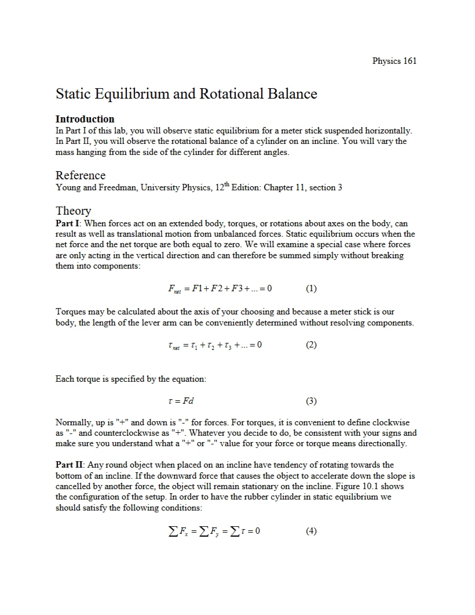 Rotational Balance and Static Equilibrium