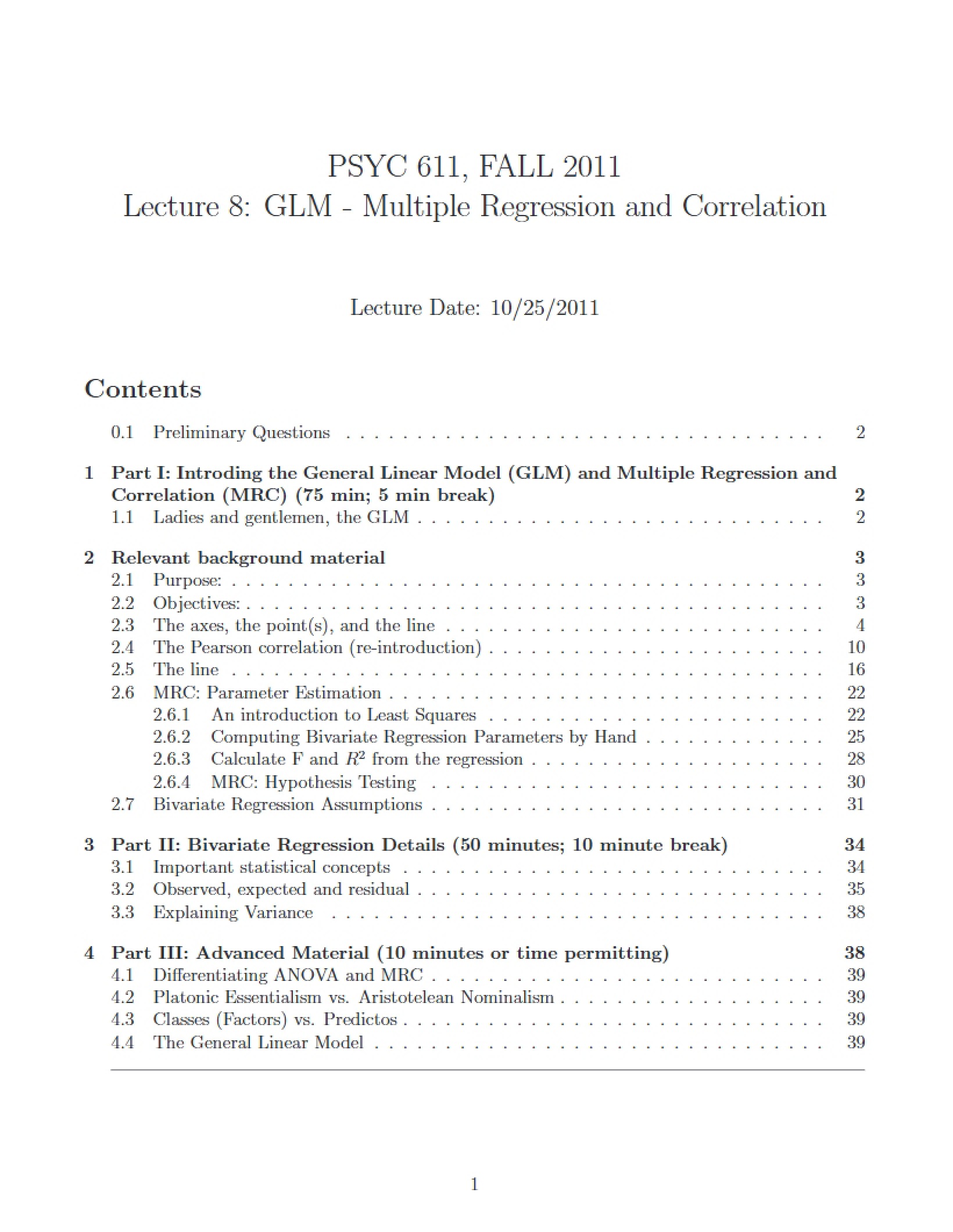 Multiple Regression and Correlation (GLM) Lecture 8
