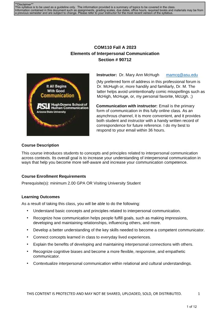 Fall 2023 Syllabus for COM110