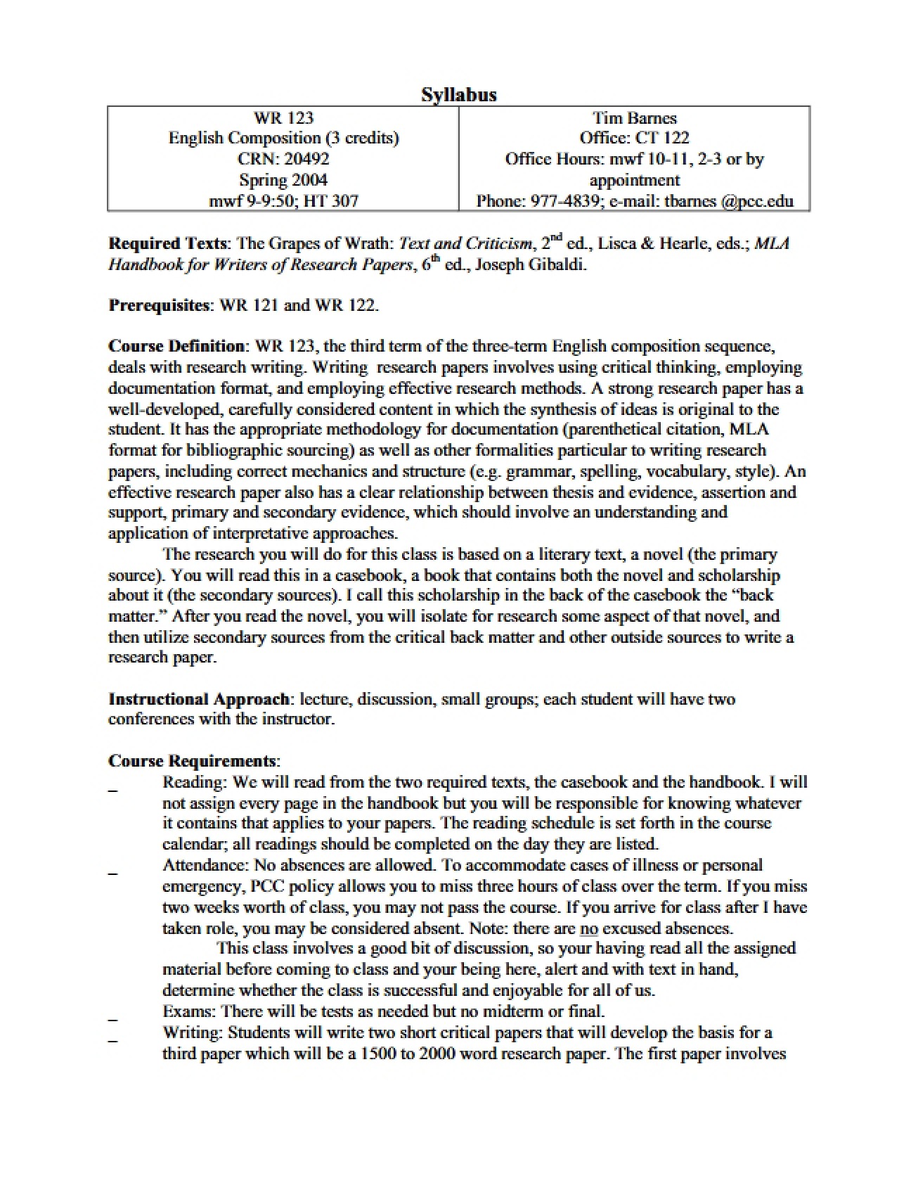 English Composition 123 Course Syllabus