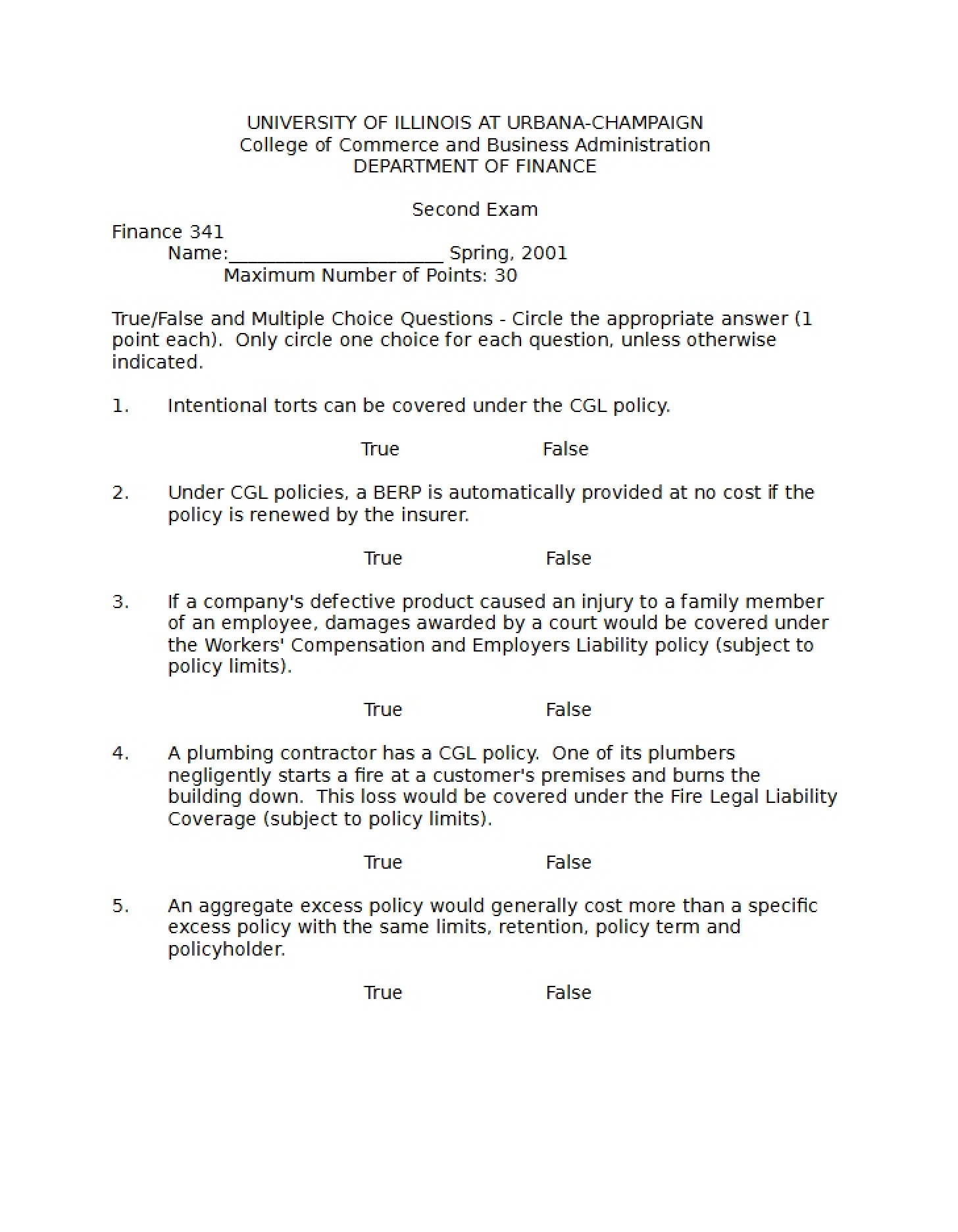 Second Exam (Fin 341)