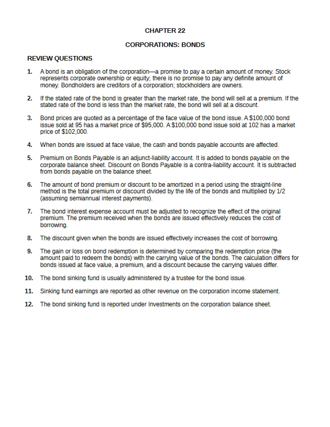 Review Questions for Corporate Bonds