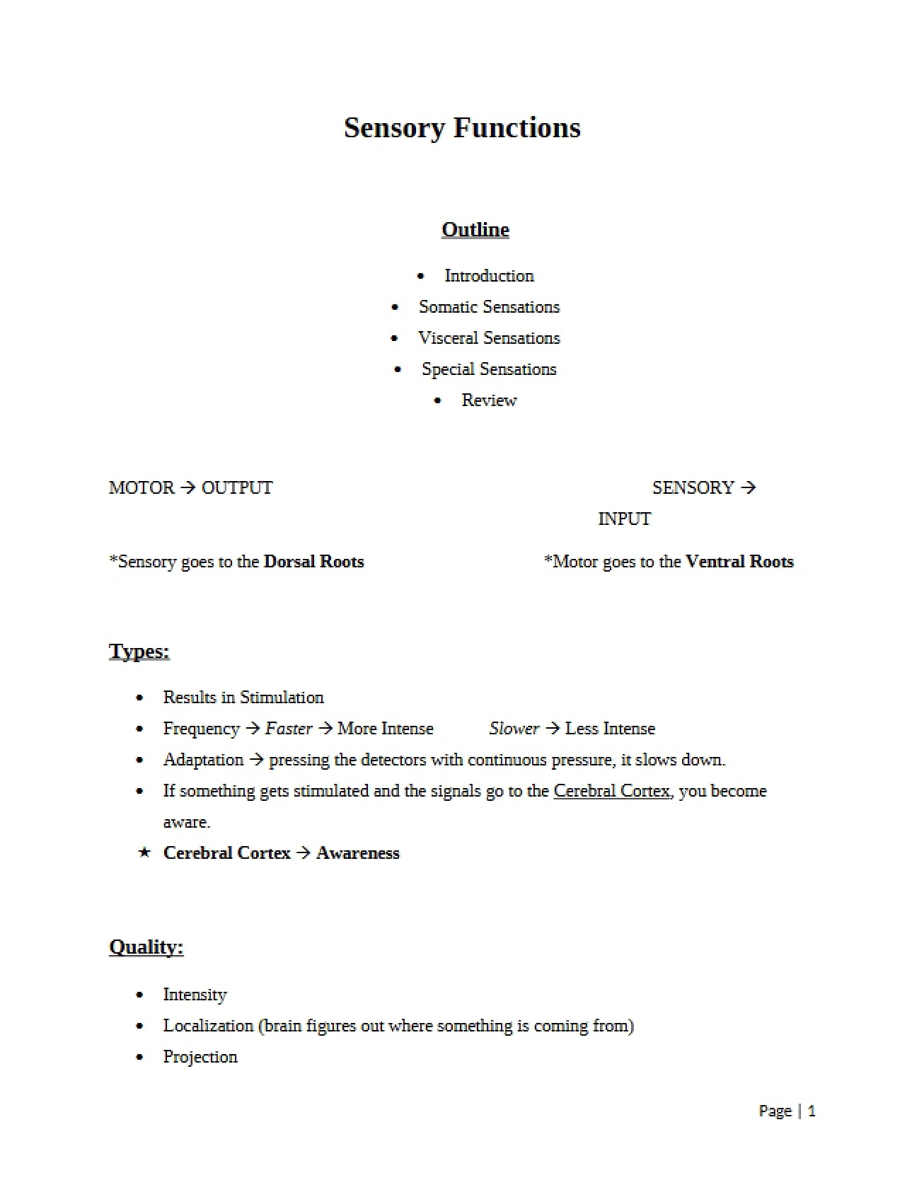 Functions of the Senses