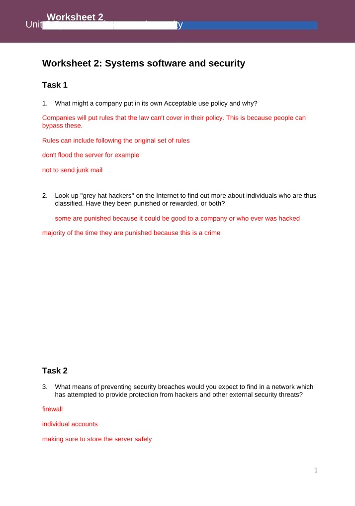 Systems Software and Security - Worksheet 2