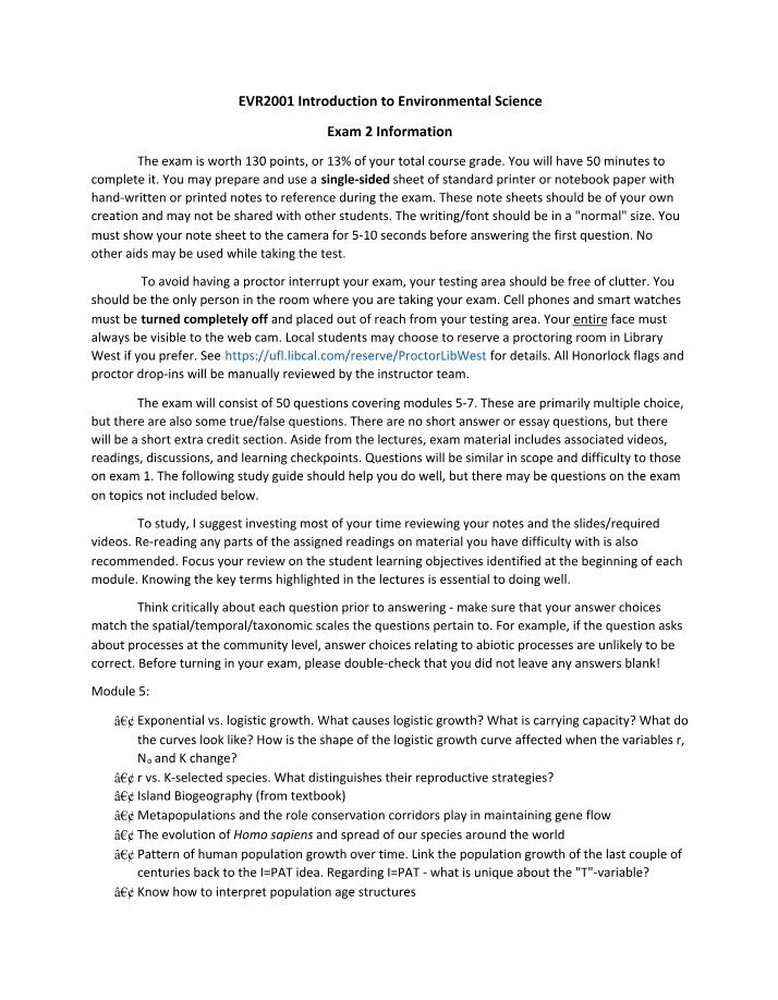 Study Guide for Exam 2 Information