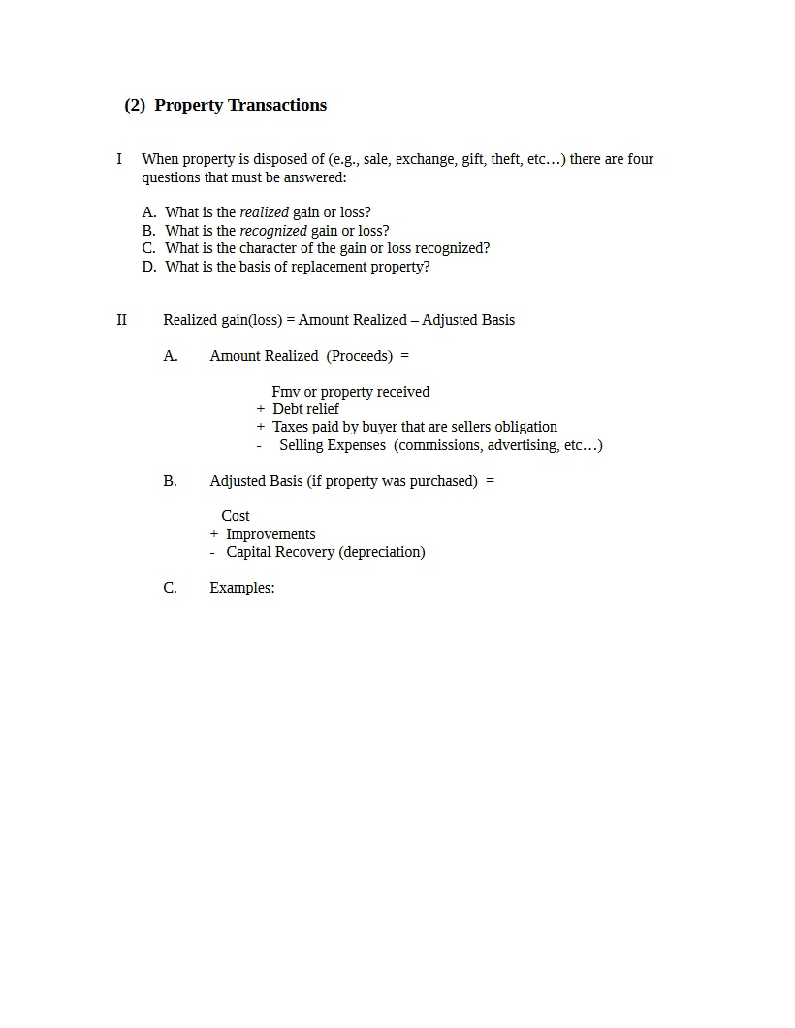 Transactions Regarding Property