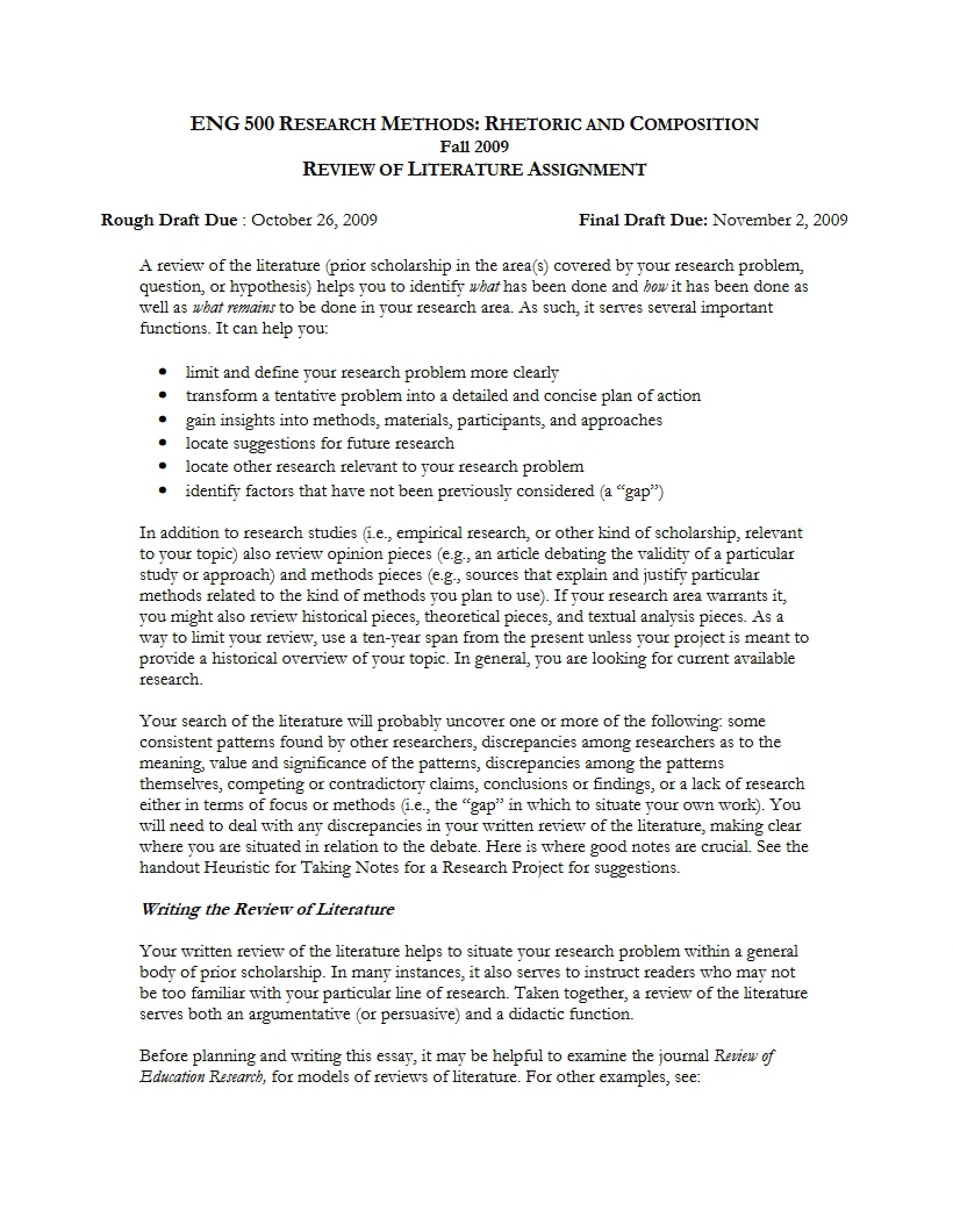Assignment Literature Review