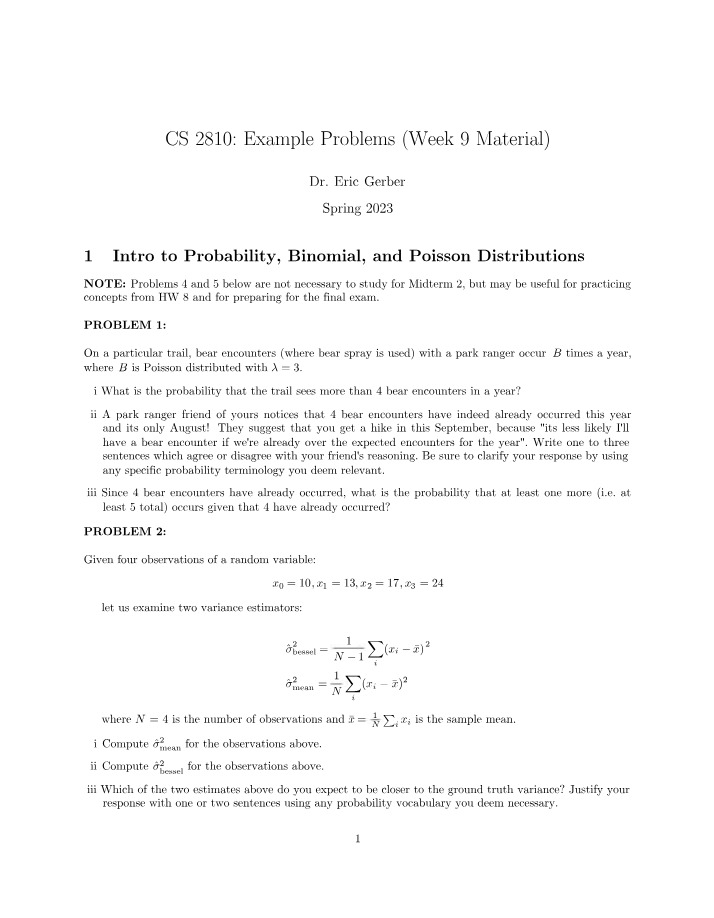 Week 9 Probability Distributions Examples