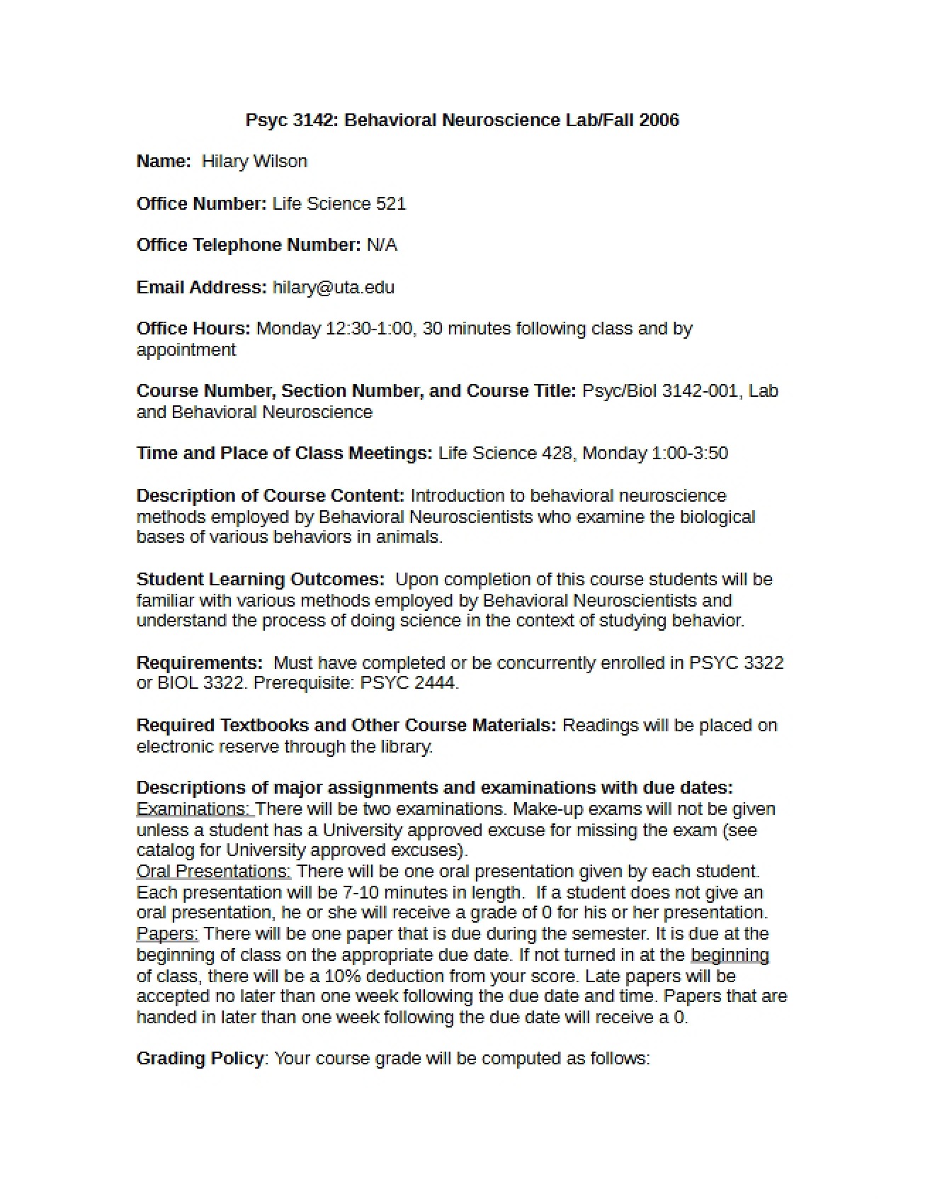 Syllabus Information