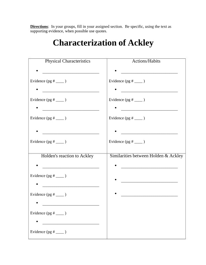 Worksheet on Ackley and Stradlater Characterization