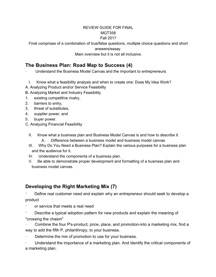 Final Review Guide - MGT358 Fall 2017