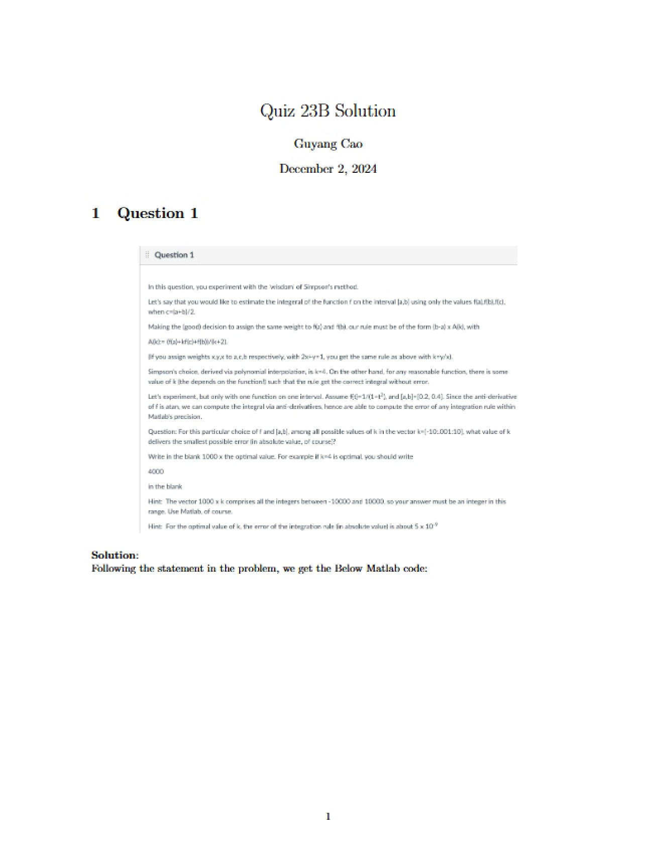 Solution to Quiz 23B