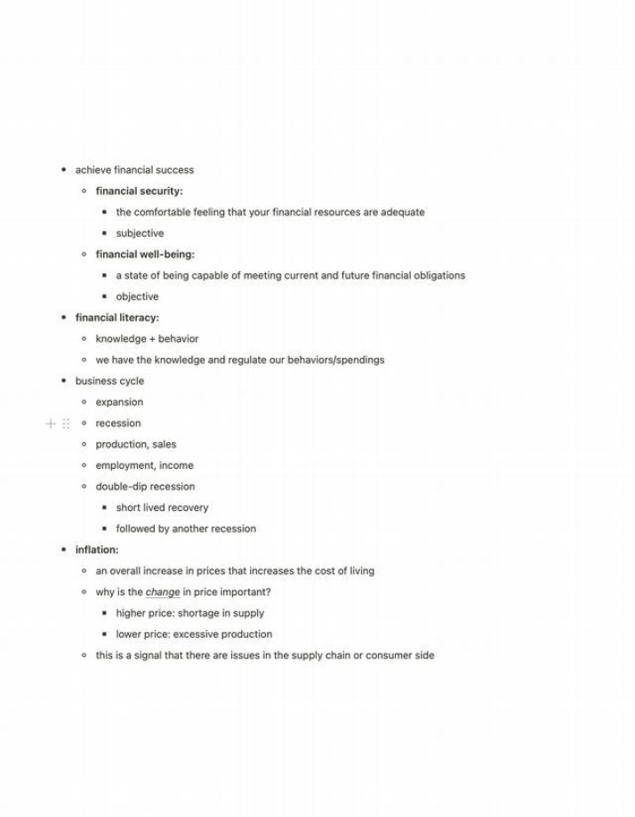 Notes on Financial Literacy, Business Cycles, and Inflation