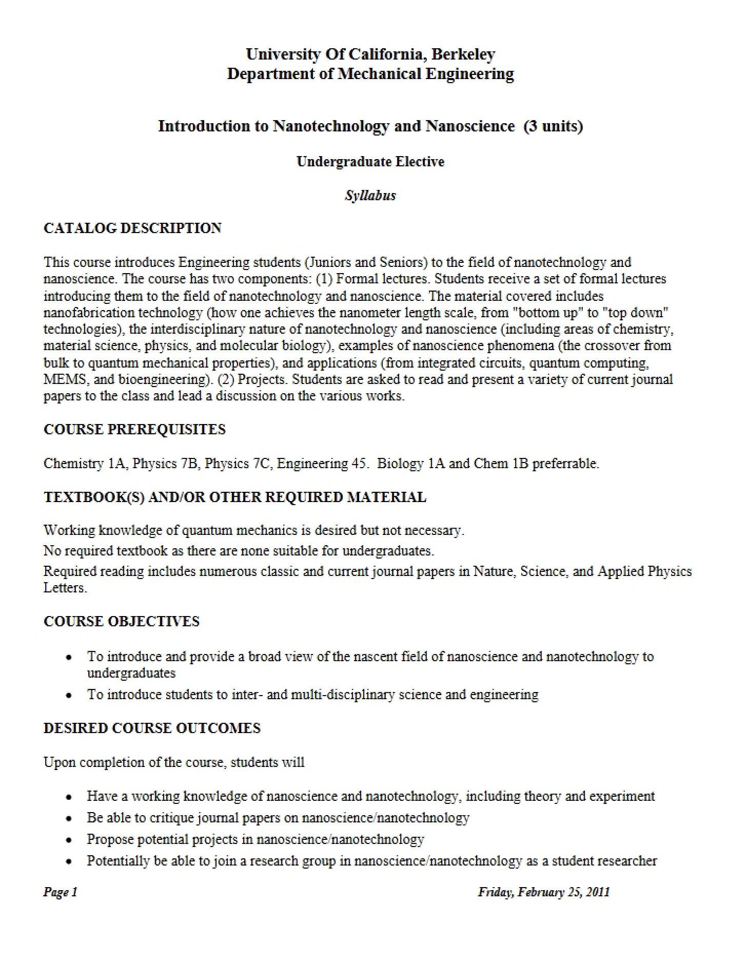 Class Syllabus