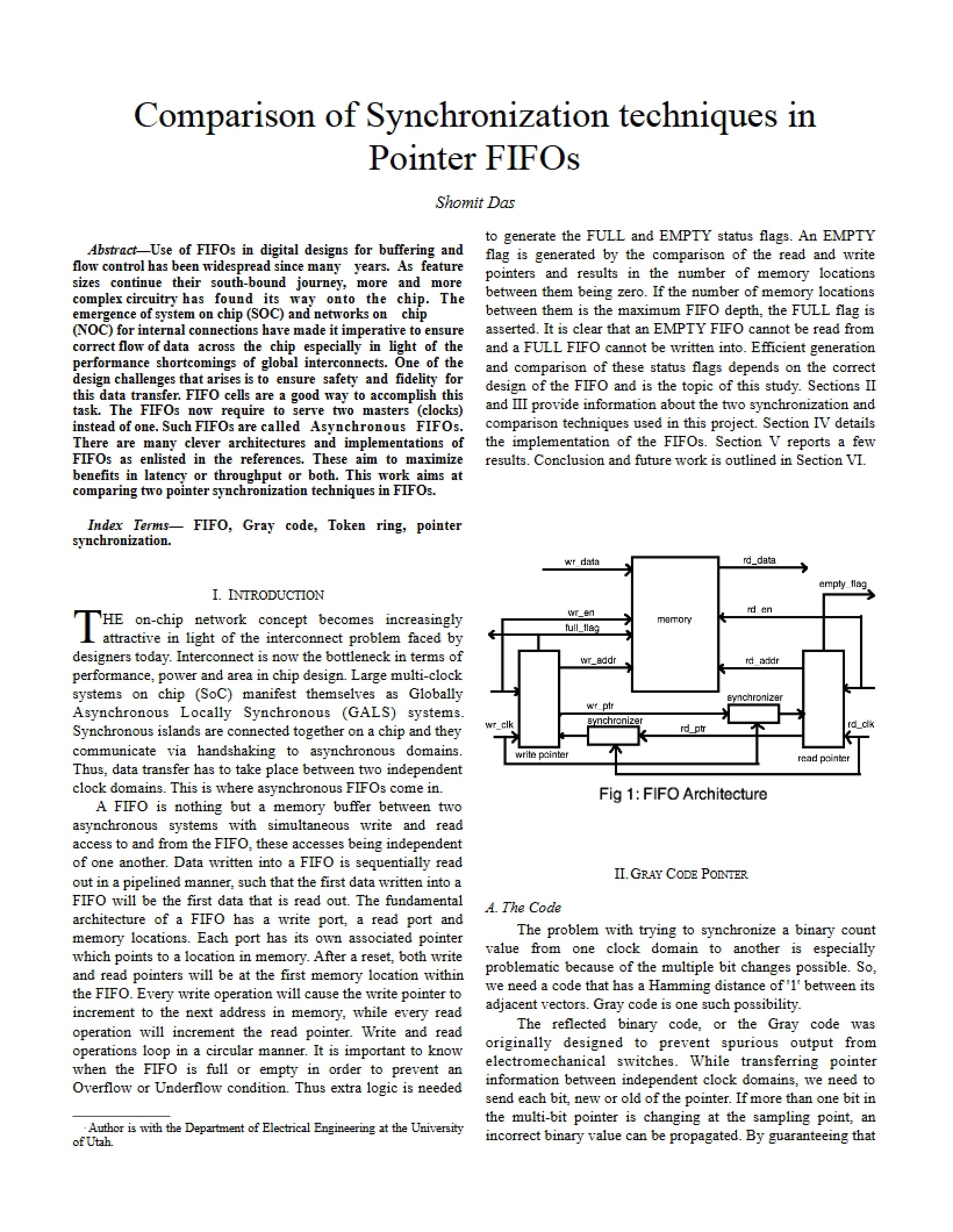 Pointer FIFOs Synchronizing Techniques Compared