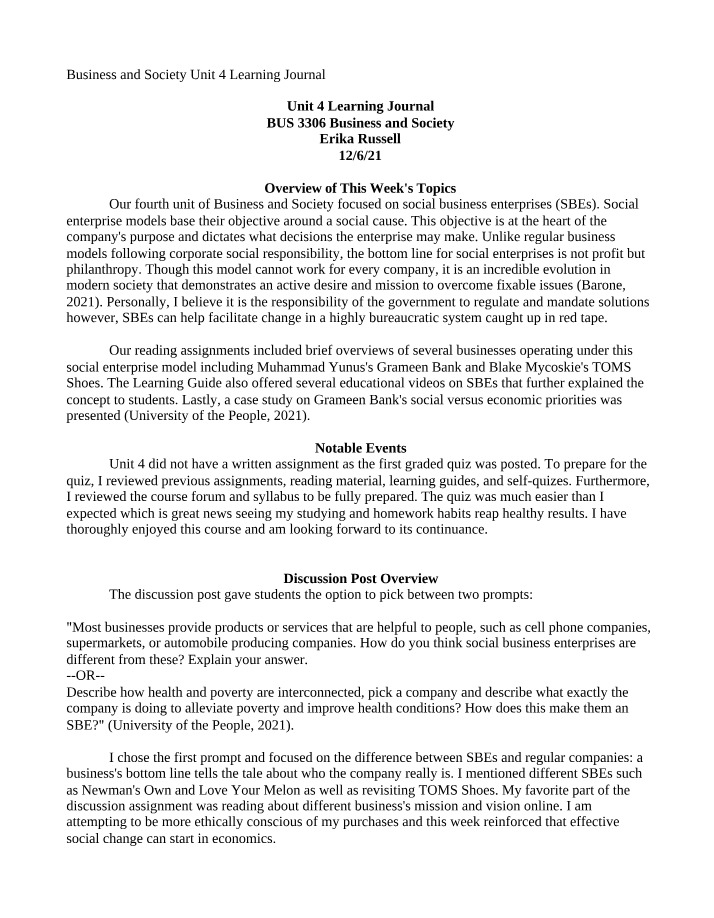 BUS3306 - Unit 4 Learning Journal